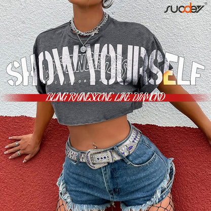 SUOSDEY Rhinestone Belt Unisex Sequin Strap Bling Crystal Western Studs Glitter Luxury Belt for Jeans Pants Dress