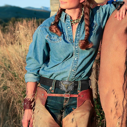 Cowboy Cowgirl Belts for Women Men Western Belts Punk Goth Belt PU Leather Belt With Western Buckle