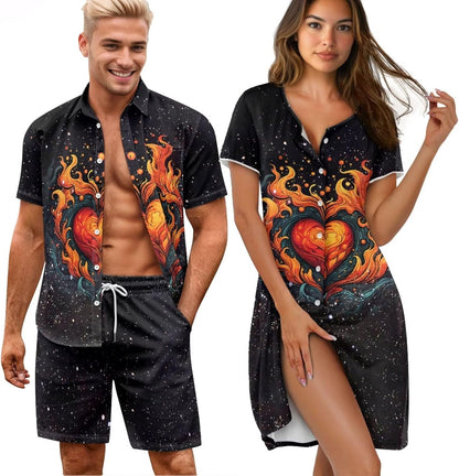 His and Her Pajamas for Couples Set Plus Size Button Down Pjs Nightgown Sleepwear Lounge Sets