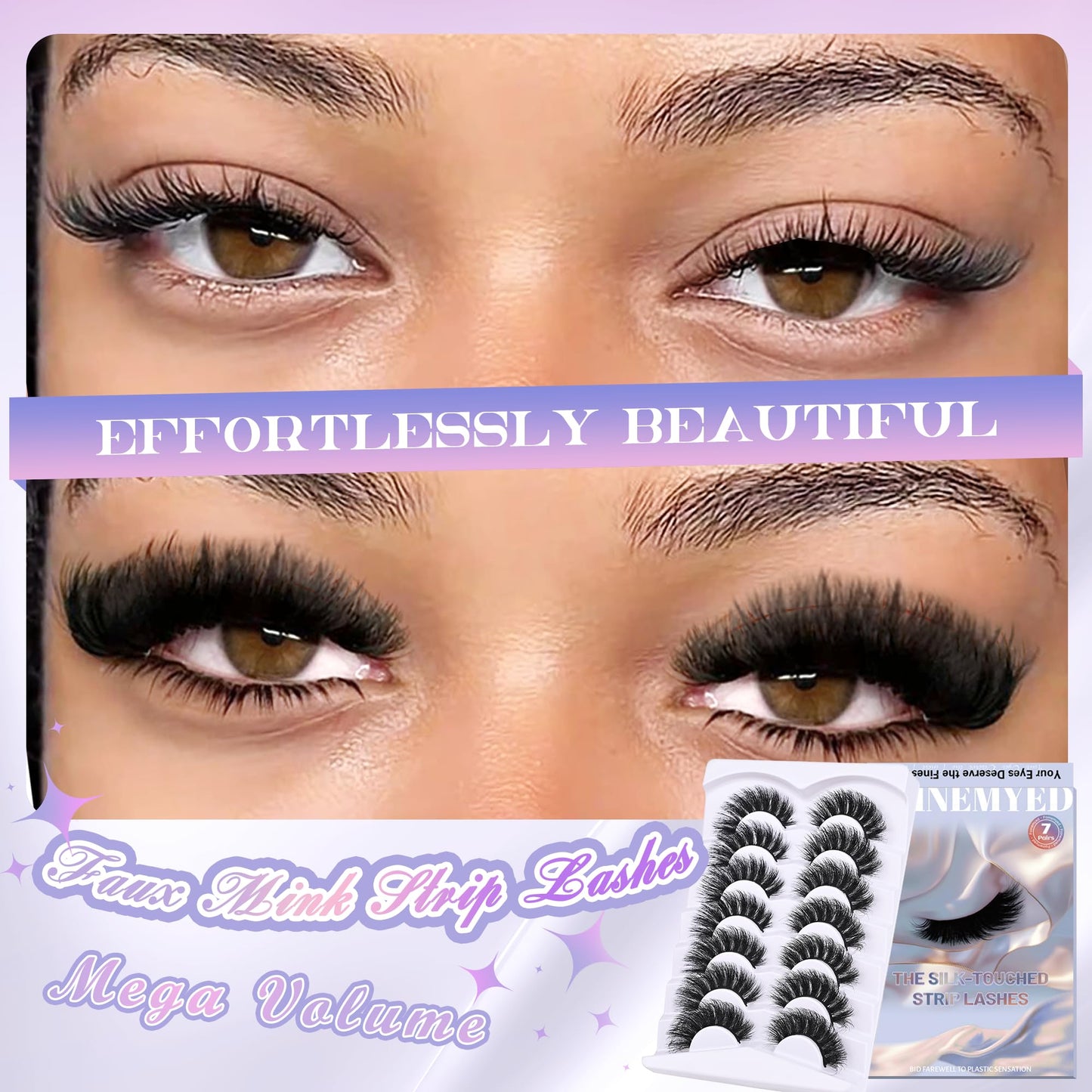 Mink Lashes Strip Eyelashes Volume False Eyelashes that Look Like Extensions Glamour Wispy Curly Fake Lashes 5 Pairs Pack