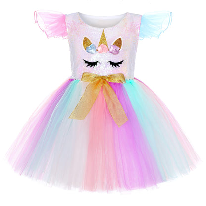 Soyoekbt Girls Unicorn Costume LED Light Up Unicorn Dress Birthday Party Princess Dress for Halloween Party