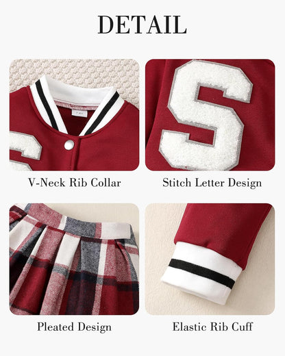 Girls 2 Piece Outfits Skirt Set Button up Jacket Sweatshirt and Pleated Mini Skirts Fall Winter Clothes Size 7-14Y