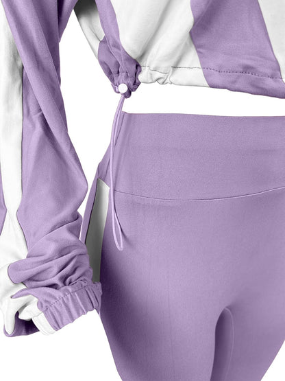 Women 2 Piece Outfit Long Sleeve Zip Up Crop Jacket High Waist Stretchy Pants