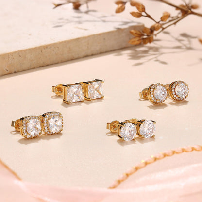 MILACOLATO Cubic Zirconia Stud Earrings for Women Men | 18K Gold Plated Hypoallergenic Sterling Silver Post Earrings | Big Brilliant Simulated Diamond CZ Halo Stud Earrings for Sensitive Ears