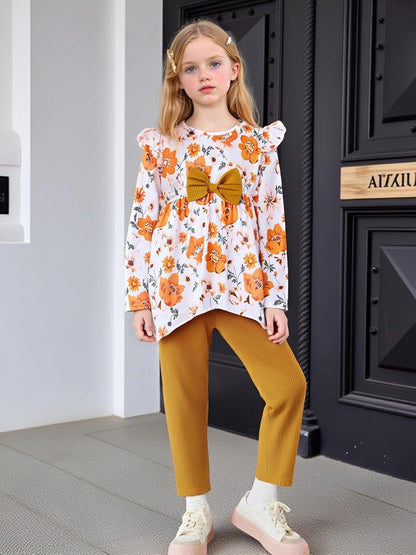 Toddler Kid Girl Clothes Ruffle Sleeve High Low Top Floral Allover Pants Fall Winter Outfit Set