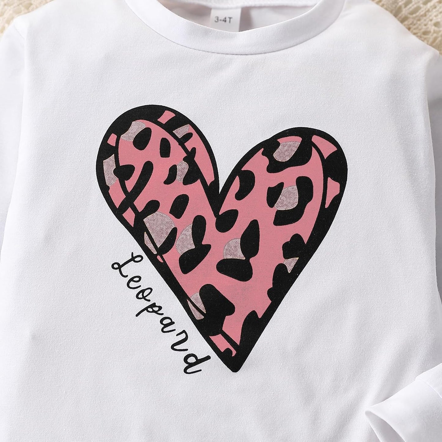 Toddler Girl Clothes Long Sleeve Cartoon & Letter Graphic Top + Fruit Stationery Print Flared Leg Pants