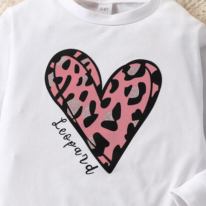 Toddler Girl Clothes Long Sleeve Cartoon & Letter Graphic Top + Fruit Stationery Print Flared Leg Pants