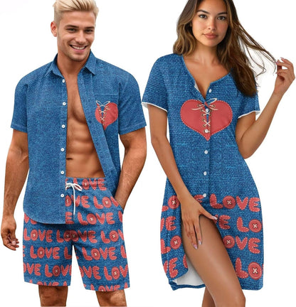 His and Her Pajamas for Couples Set Plus Size Button Down Pjs Nightgown Sleepwear Lounge Sets