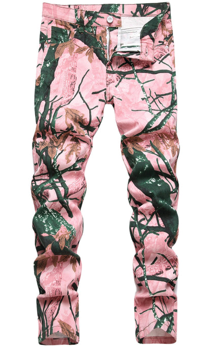 Boy's Skinny Fit Cotton Camo Jeans, Camouflage Printed Fashion Casual Pants