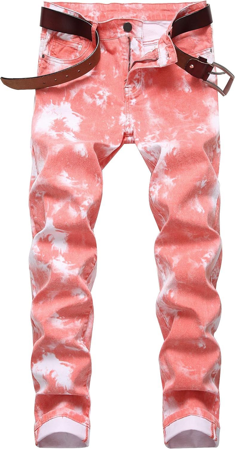 DANT BULUN Men's Fashion Casual Printed Jeans Stretch Skinny Denim Jogger Pants