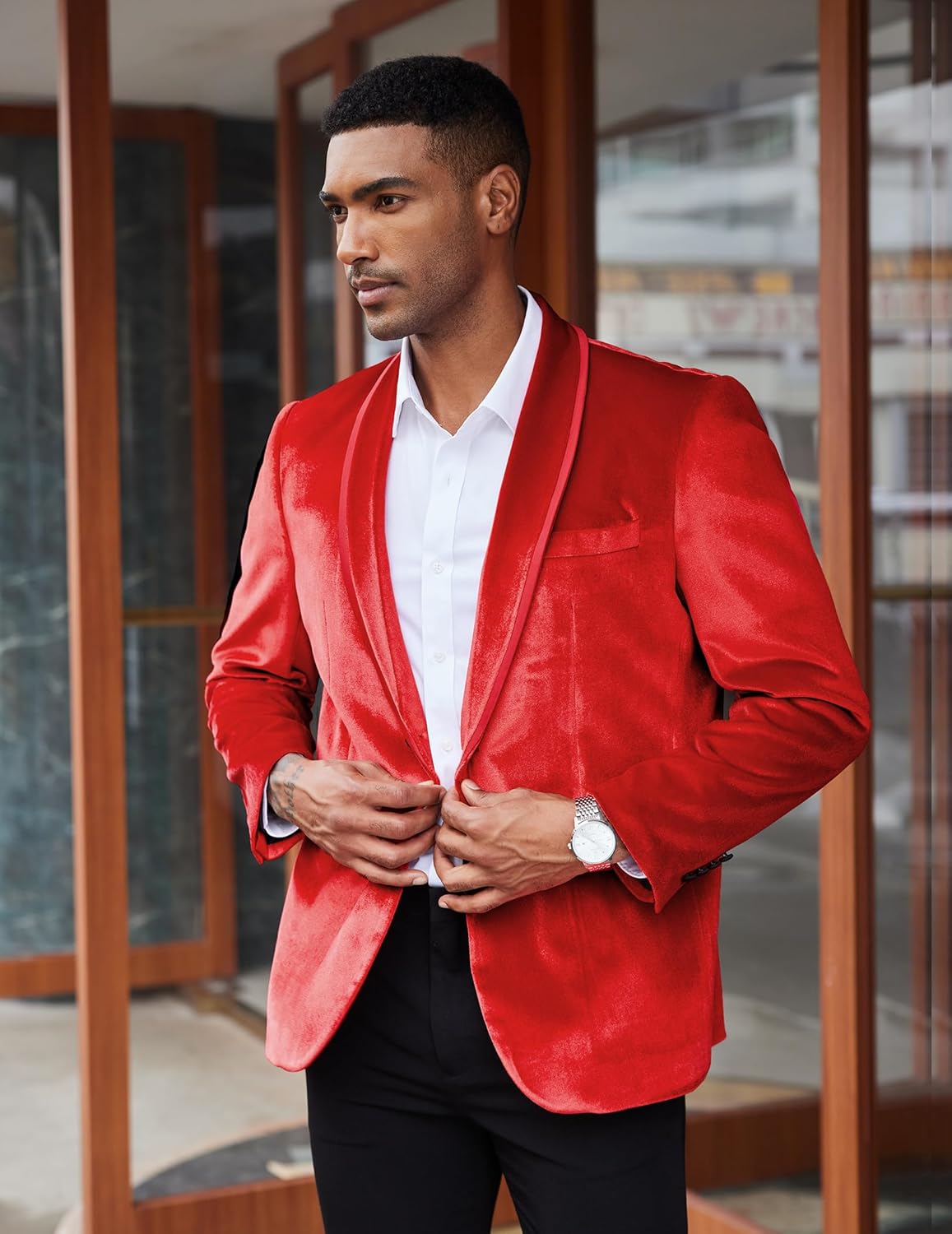 COOFANDY Men's Velvet Tuxedo Floral Blazer Jacket One Button Shawl Lapel Suit Jacket for Dinner Prom Party Wedding