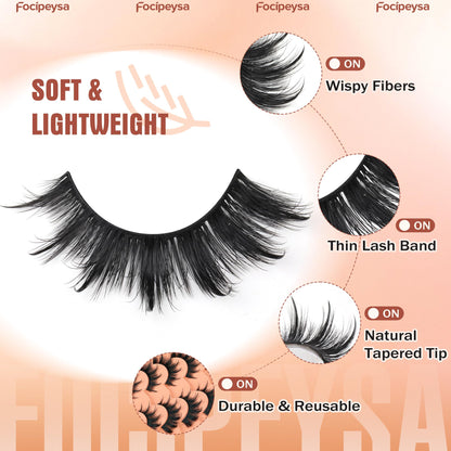 Mink Lashes Full Volume False Eyelashes 18mm Dramatic Faux Mink Eyelashes Natural Look Cat Eye Volume Eye Lashes Multipack by Focipeysa