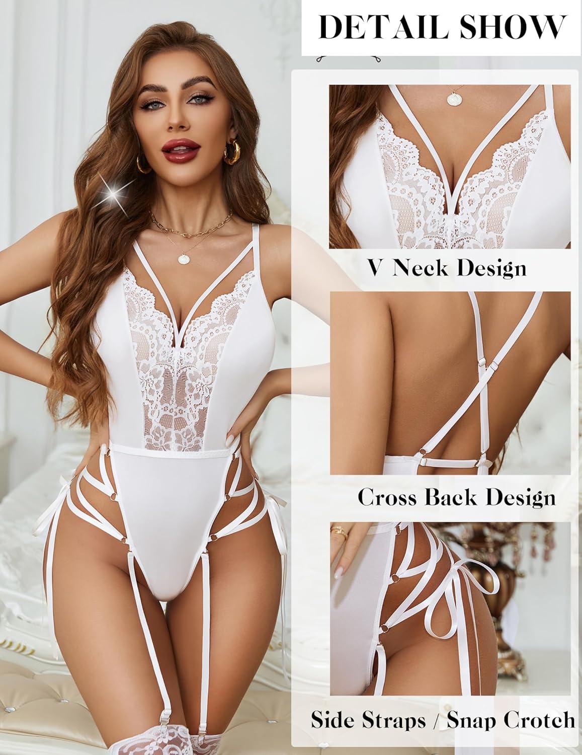 Avidlove Lingerie for Women Lace Lingerie Sets with Garter Belts One Piece Bodysuit Teddy No Stockings S-XXL