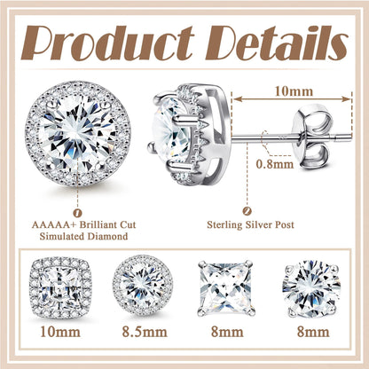 MILACOLATO Cubic Zirconia Stud Earrings for Women Men | 18K Gold Plated Hypoallergenic Sterling Silver Post Earrings | Big Brilliant Simulated Diamond CZ Halo Stud Earrings for Sensitive Ears
