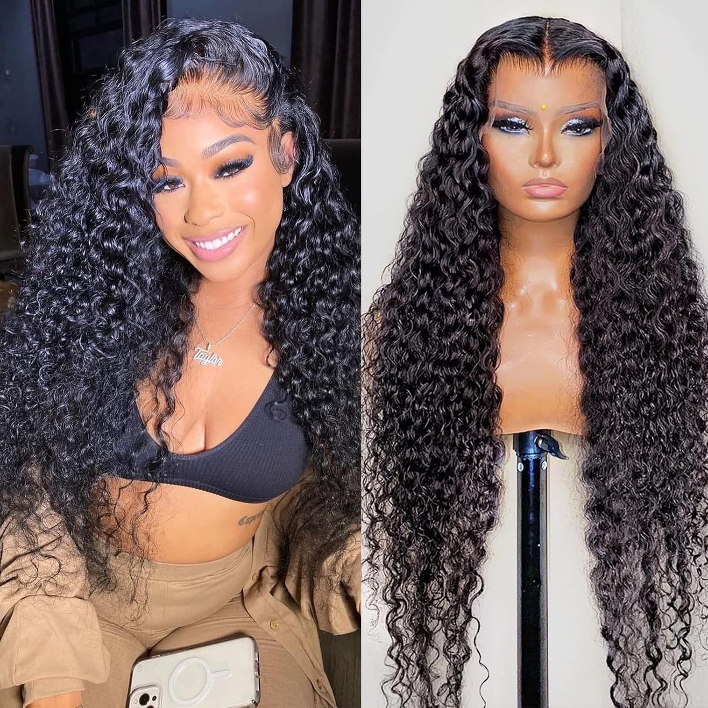 Water Wave 13x6 HD Transparent Lace Front Wigs Human Hair 180 Density Wet and Wavy Human Hair Wigs for Women Curly Lace Front Wig Human Hair Pre Plucked with Baby Hair Natural Color (18 Inch)