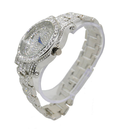 Charles Raymond Bling-ed Out Silver Round Luxury Mens Watch w/Bling-ed Out Bracelet - L0504B