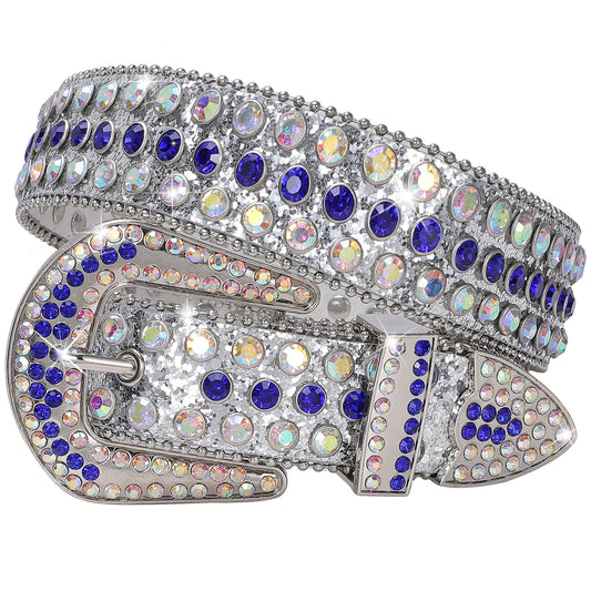 SUOSDEY Rhinestone Belt Unisex Sequin Strap Bling Crystal Western Studs Glitter Luxury Belt for Jeans Pants Dress