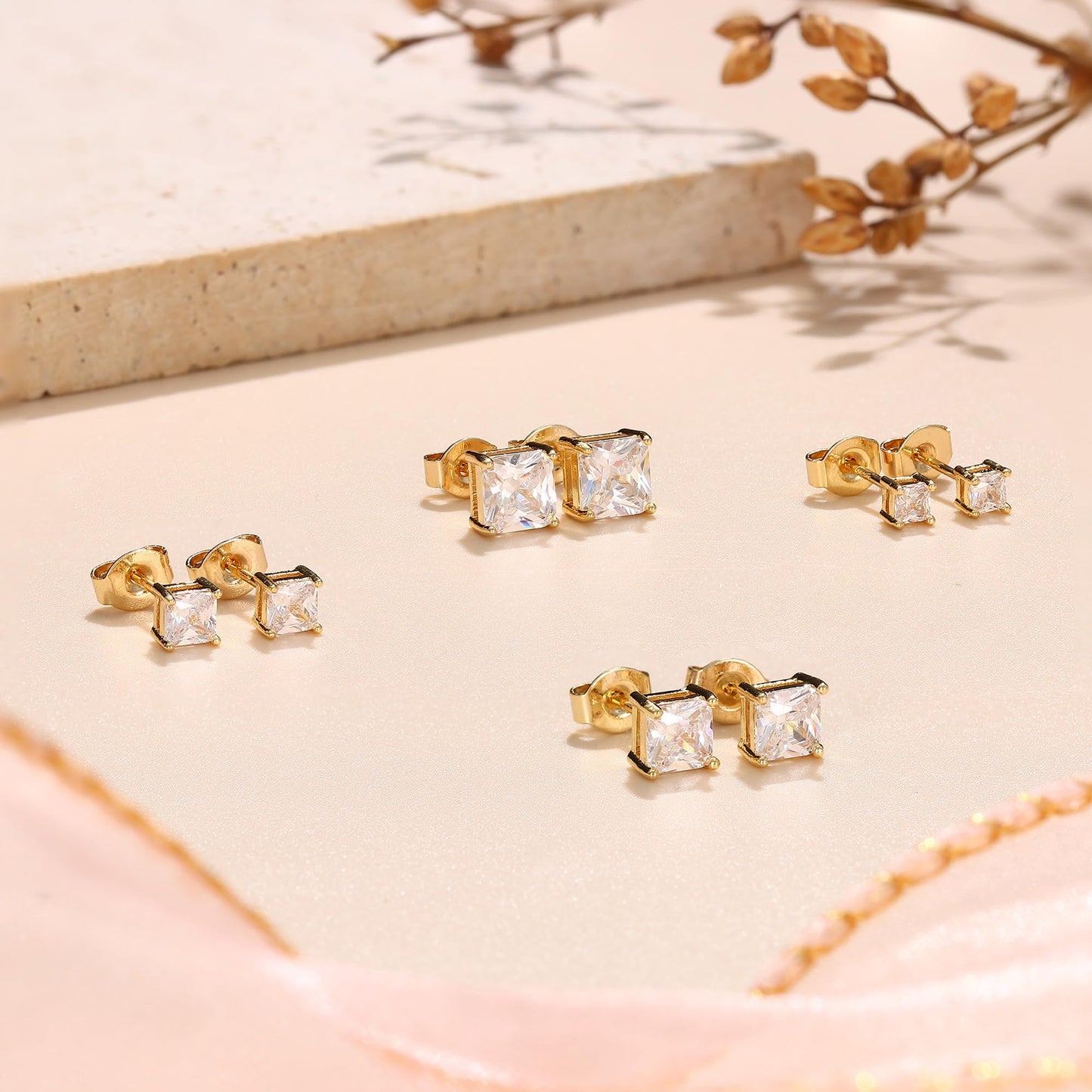 MILACOLATO Cubic Zirconia Stud Earrings for Women Men | 18K Gold Plated Hypoallergenic Sterling Silver Post Earrings | Big Brilliant Simulated Diamond CZ Halo Stud Earrings for Sensitive Ears