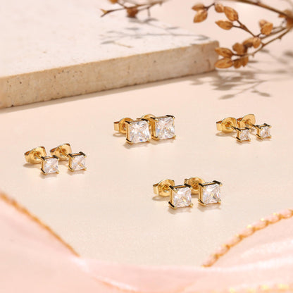 MILACOLATO Cubic Zirconia Stud Earrings for Women Men | 18K Gold Plated Hypoallergenic Sterling Silver Post Earrings | Big Brilliant Simulated Diamond CZ Halo Stud Earrings for Sensitive Ears