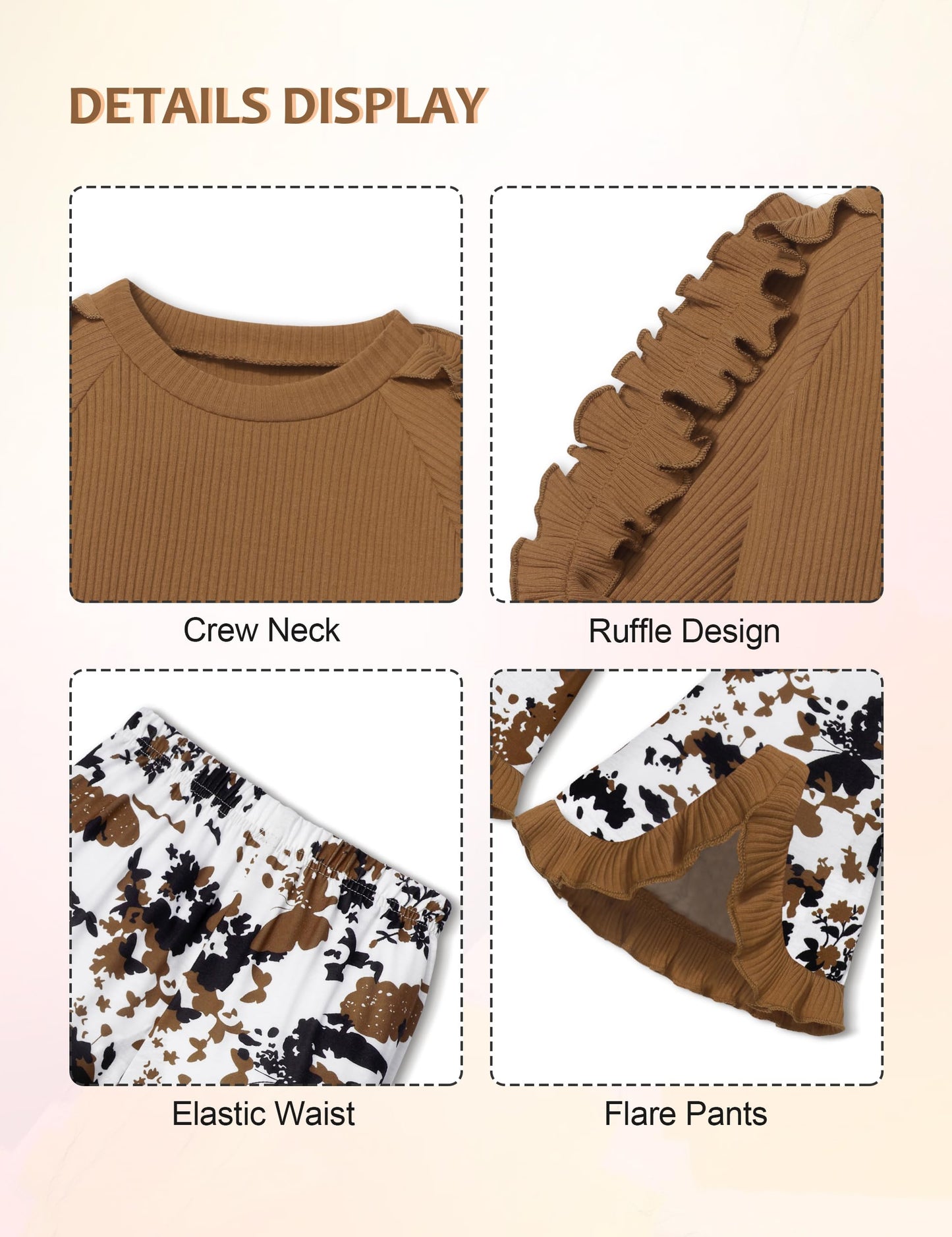 Toddler Girl Clothes Camo Girls Outfits Ruffle Sleeve Tops + Bell Bottom Flared Pants 2 Piece Winter Sweatsuit 2-10T