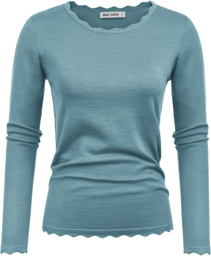 GRACE KARIN Women's High Stretchy Long Sleeve Pullover Sweater Blouse Top