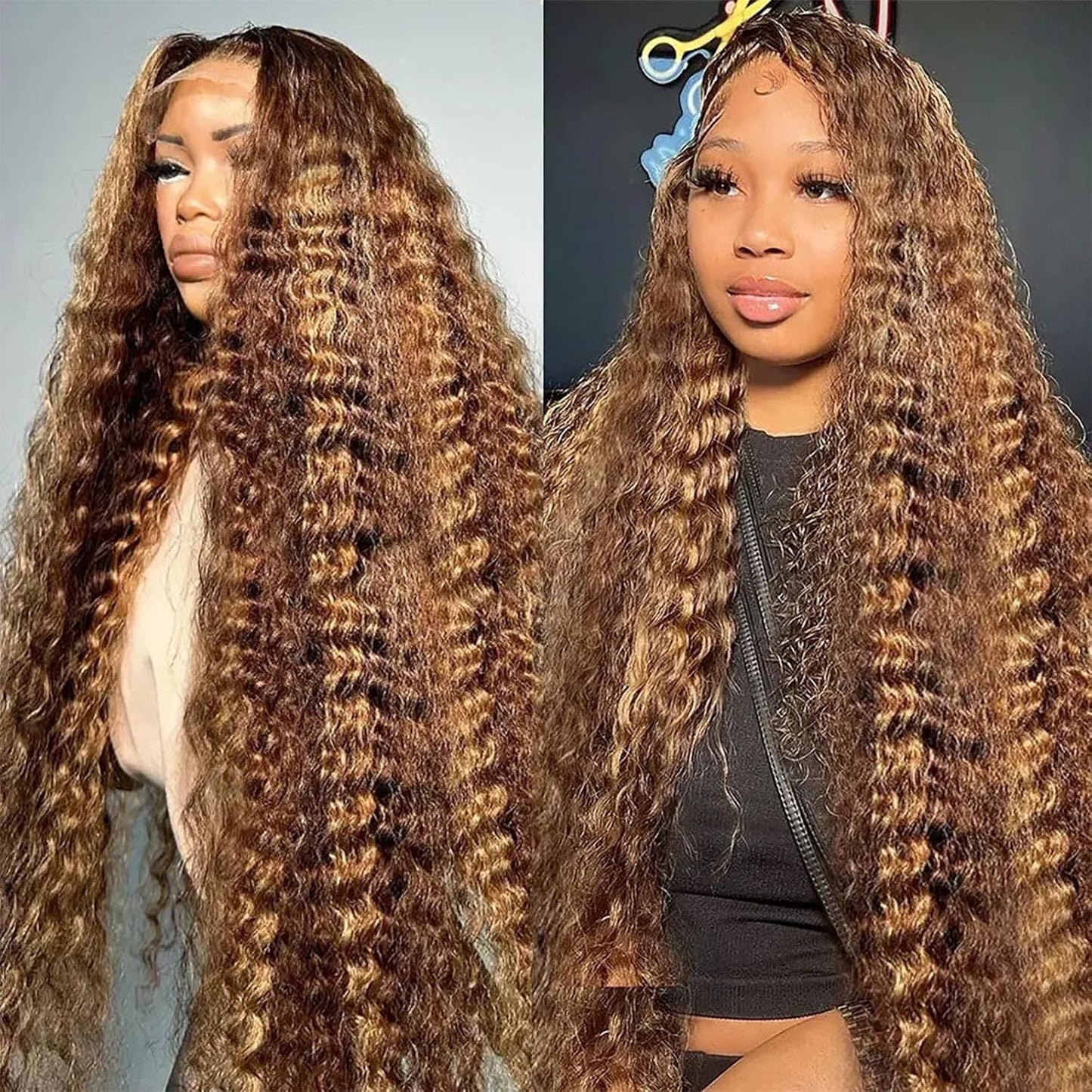20Inch Deep Wave Lace Front Wigs Human Hair-13x4 HD Transparent Deep Wave Frontal Wigs Human Hair Glueless Curly Wigs for Women 200% Density Curly Lace Front Human Hair Pre Plucked with Baby Hair