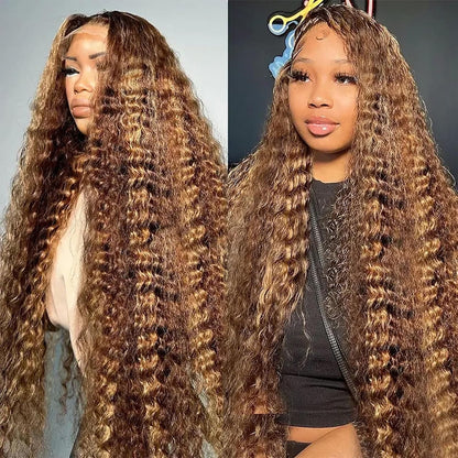 20Inch Deep Wave Lace Front Wigs Human Hair-13x4 HD Transparent Deep Wave Frontal Wigs Human Hair Glueless Curly Wigs for Women 200% Density Curly Lace Front Human Hair Pre Plucked with Baby Hair