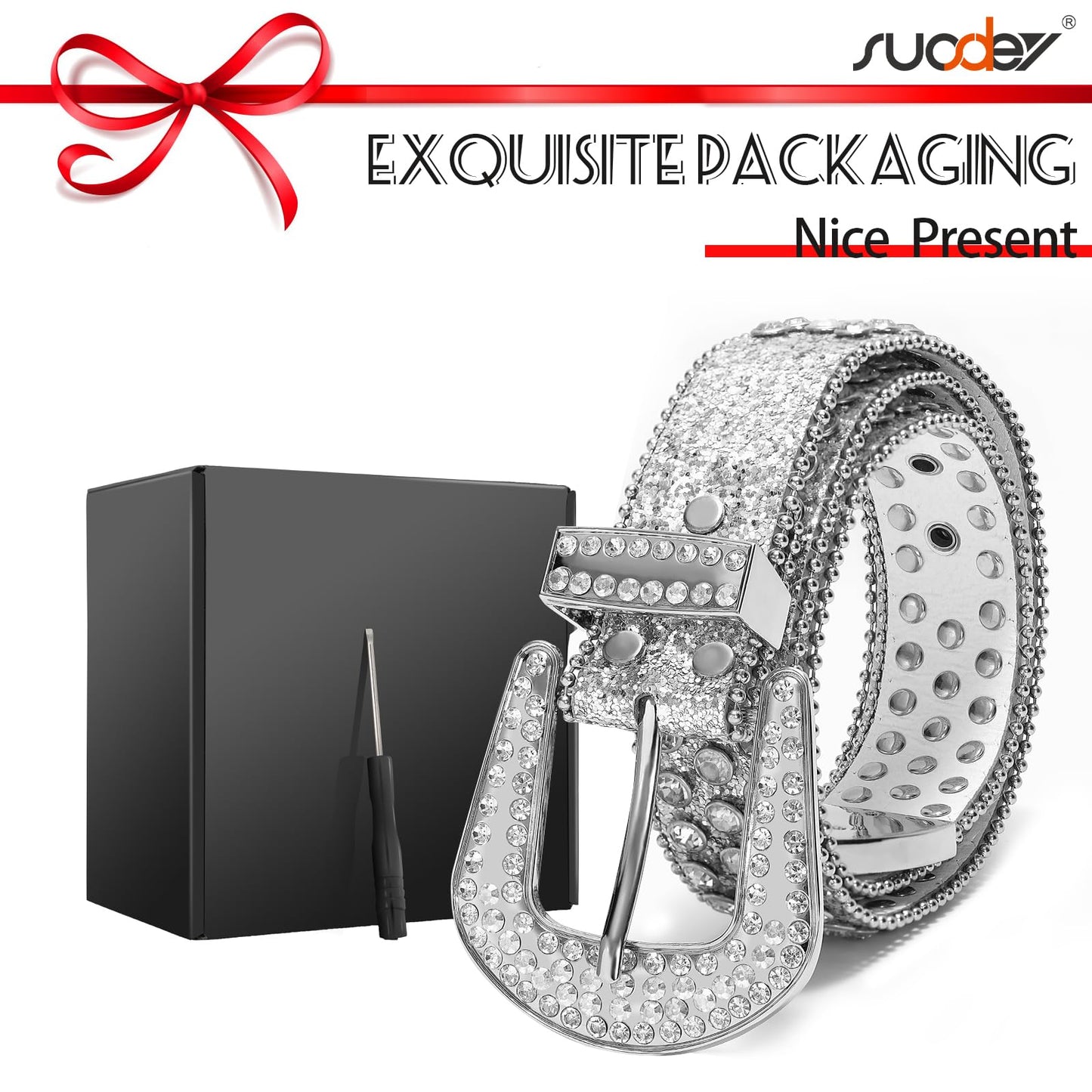 SUOSDEY Rhinestone Belt Unisex Sequin Strap Bling Crystal Western Studs Glitter Luxury Belt for Jeans Pants Dress