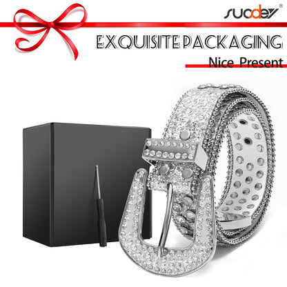 SUOSDEY Rhinestone Belt Unisex Sequin Strap Bling Crystal Western Studs Glitter Luxury Belt for Jeans Pants Dress