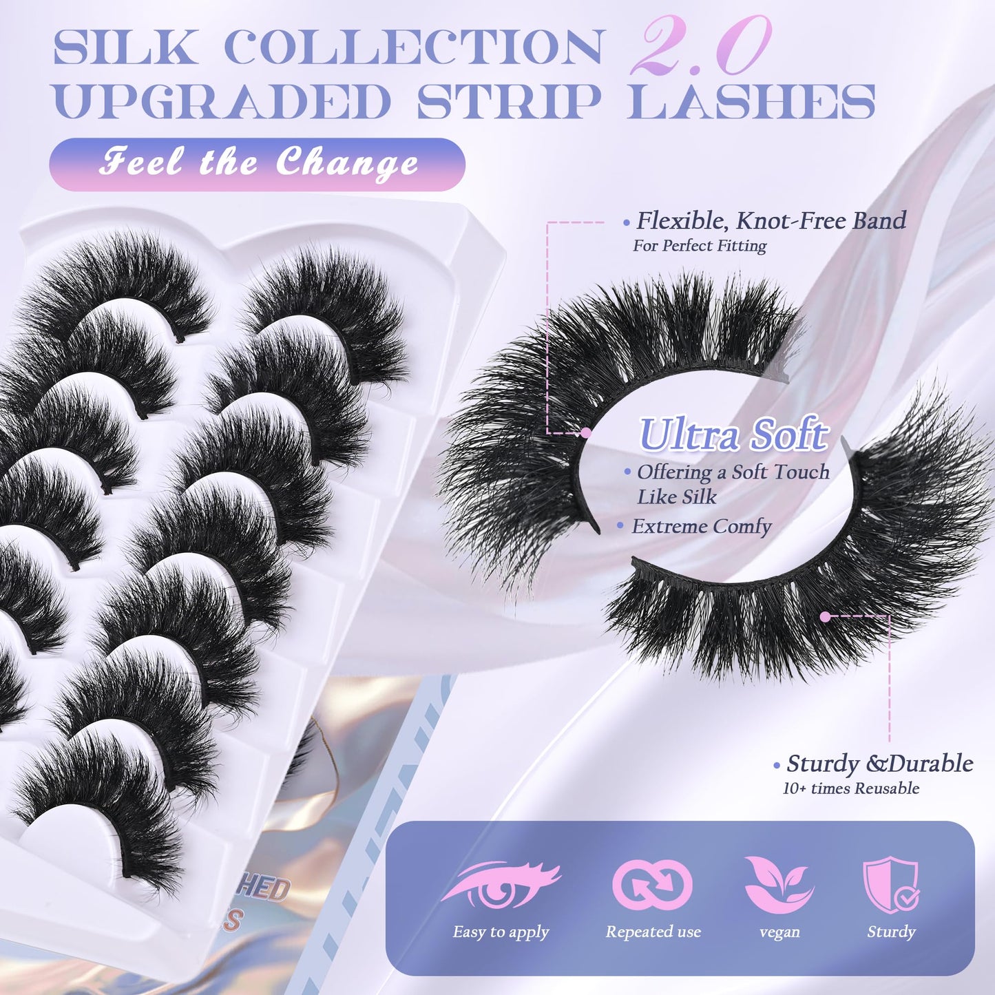Mink Lashes Strip Eyelashes Volume False Eyelashes that Look Like Extensions Glamour Wispy Curly Fake Lashes 5 Pairs Pack