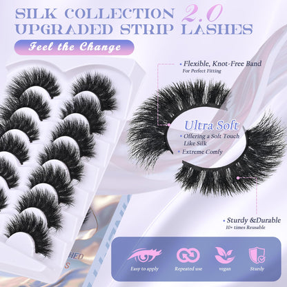 Mink Lashes Strip Eyelashes Volume False Eyelashes that Look Like Extensions Glamour Wispy Curly Fake Lashes 5 Pairs Pack