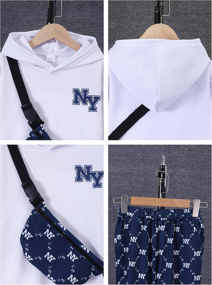 PureChapter Boys' Fashion 3Pcs Pullover Hoodies Sweatshirt Suit Crossbody Bag Stylish Clothes Kids Clothes