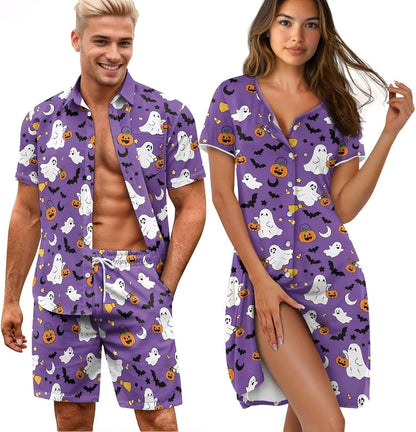 His and Her Pajamas for Couples Set Plus Size Button Down Pjs Nightgown Sleepwear Lounge Sets