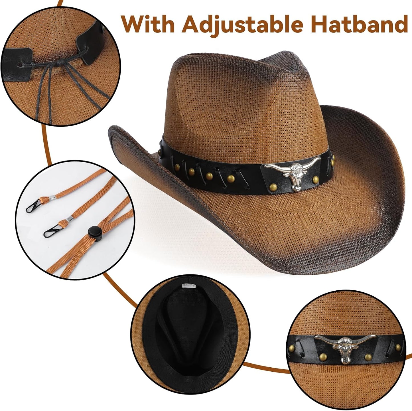 Cowboy Hat,Cowgirl Hat,Western Cowboy Hats for Women/Mens/Straw Wide with Shapeable Brim Cowboy Hat for Womens