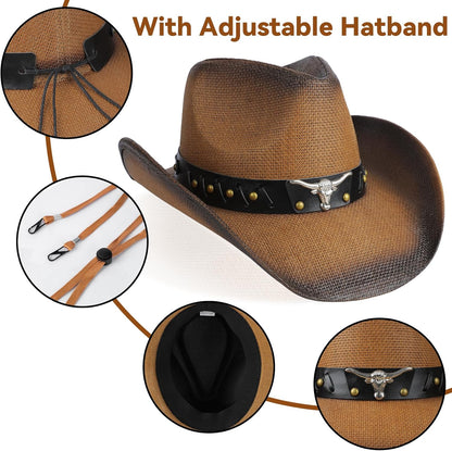 Cowboy Hat,Cowgirl Hat,Western Cowboy Hats for Women/Mens/Straw Wide with Shapeable Brim Cowboy Hat for Womens