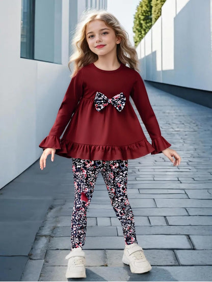 Toddler Kid Girl Clothes Ruffle Sleeve High Low Top Floral Allover Pants Fall Winter Outfit Set
