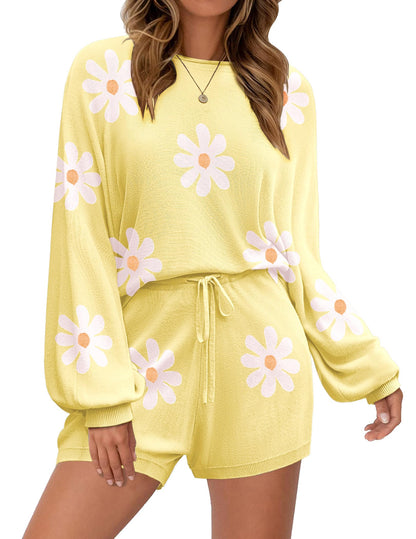 Ekouaer Knit Pajamas Set for Women Lounge Wear Sets Long Sleeve Sweatsuit Matching 2 Piece Outfits Casual Sweater Sets S-XXL