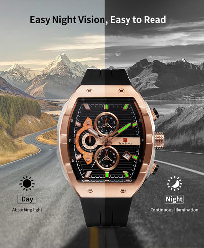 Watches for Men Analog Quartz Waterproof Sport Men’s Watch Tonneau Chronograph Luminous Fashionable Unique Casual Watch with Silicone Strap