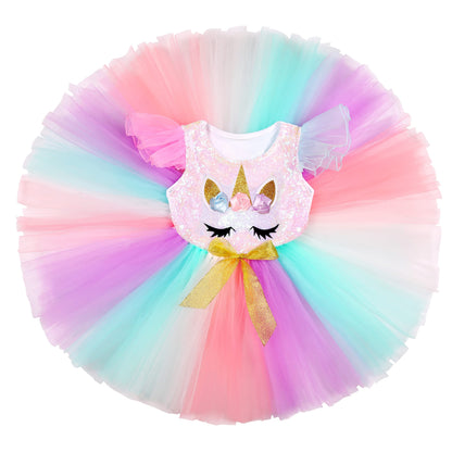 Soyoekbt Girls Unicorn Costume LED Light Up Unicorn Dress Birthday Party Princess Dress for Halloween Party