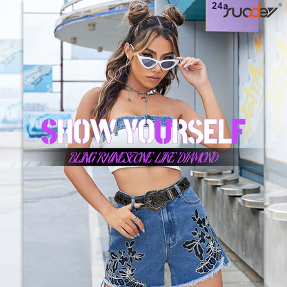 SUOSDEY Rhinestone Belt Unisex Sequin Strap Bling Crystal Western Studs Glitter Luxury Belt for Jeans Pants Dress