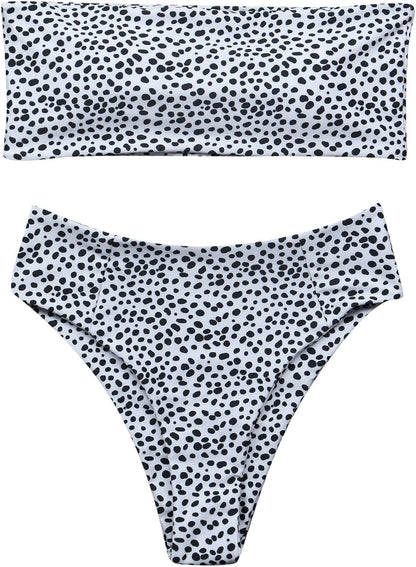 OMKAGI Women Bandeau Bikini Swimsuits Cheeky Off Shoulder Bathing Suit