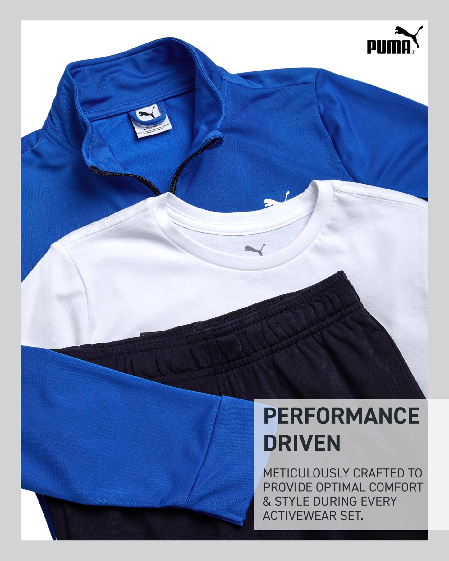 PUMA Boys Pants Set - 3 Piece Athletic T-Shirt, Zip Up Jacket, Jogger Pants - Boys Activewear Tricot Jogset (8-16)