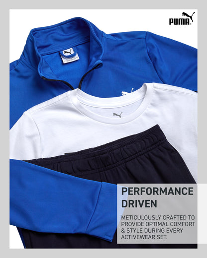 PUMA Boys Pants Set - 3 Piece Athletic T-Shirt, Zip Up Jacket, Jogger Pants - Boys Activewear Tricot Jogset (8-16)