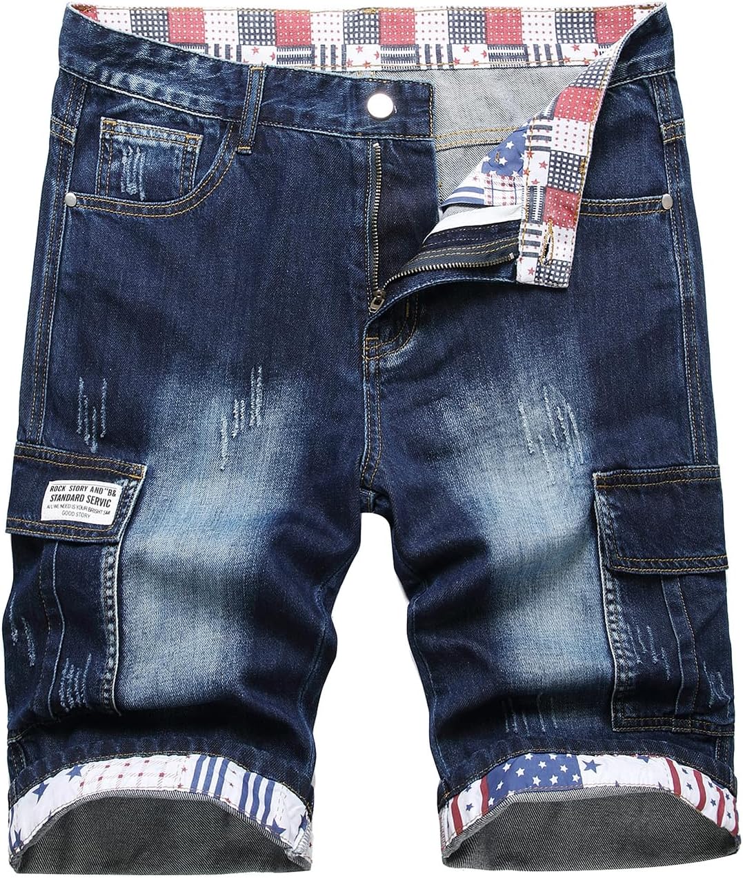 Baylvn Men's Casual Ripped Printed Denim Shorts Slim Fit Summer Beach Jeans Shorts
