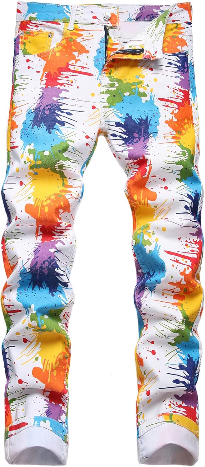 Baylvn Men's Casual Printed Slim Fit Jeans Skinny Denim Pants