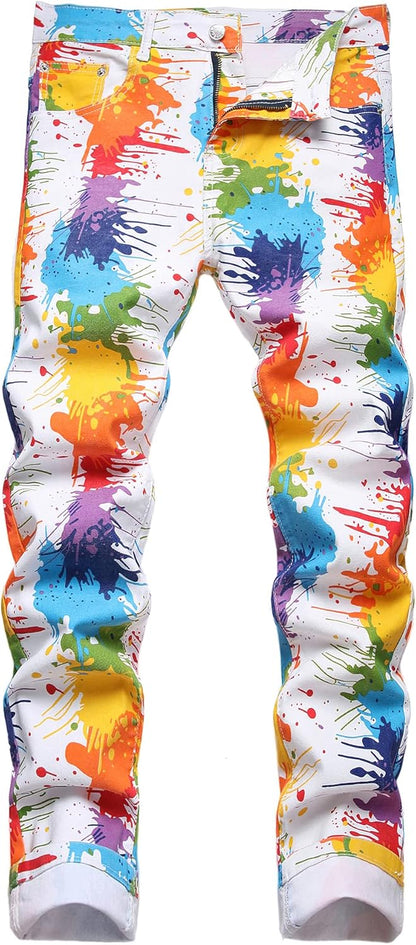 Baylvn Men's Casual Printed Slim Fit Jeans Skinny Denim Pants