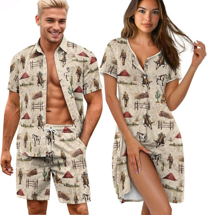 His and Her Pajamas for Couples Set Plus Size Button Down Pjs Nightgown Sleepwear Lounge Sets