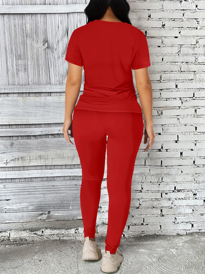 Nimsruc Women 2 Piece Outfits Summer Lounge Set Matching Jogger Sets Short Sleeve Tracksuit Loungewear Sweatsuits