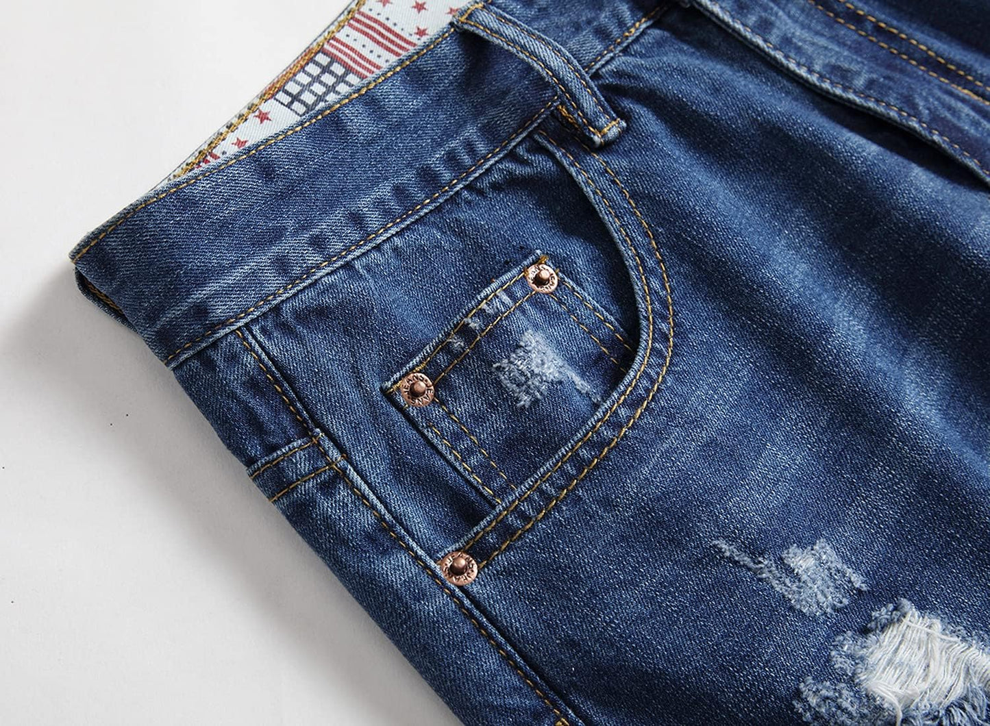 Baylvn Men's Casual Ripped Printed Denim Shorts Slim Fit Summer Beach Jeans Shorts