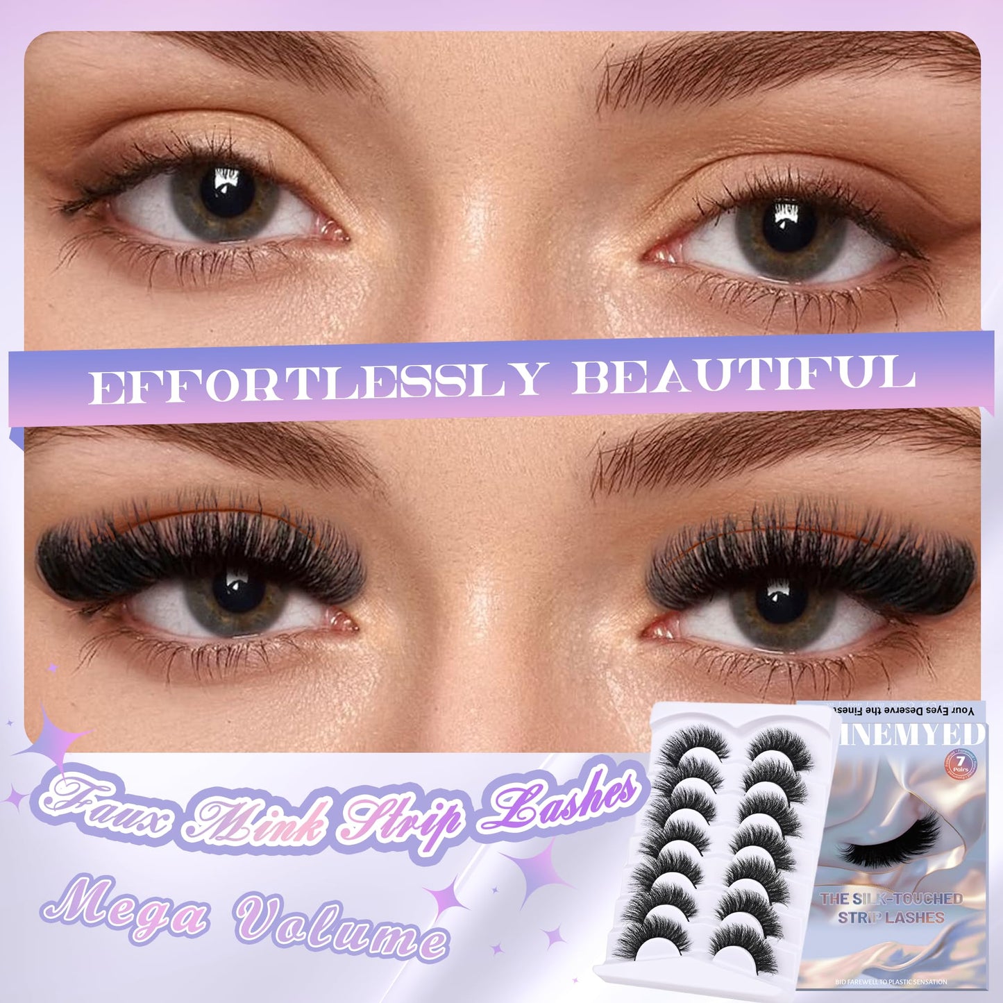 Mink Lashes Strip Eyelashes Volume False Eyelashes that Look Like Extensions Glamour Wispy Curly Fake Lashes 5 Pairs Pack